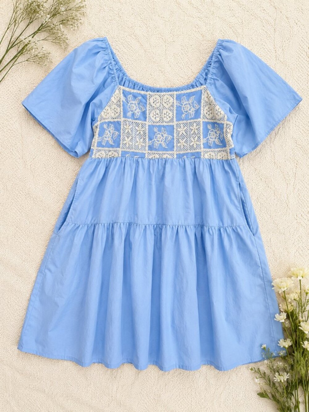Idem Ditto Blue Lace Babydoll Prairie Cottagecore Milkmaid Dress L